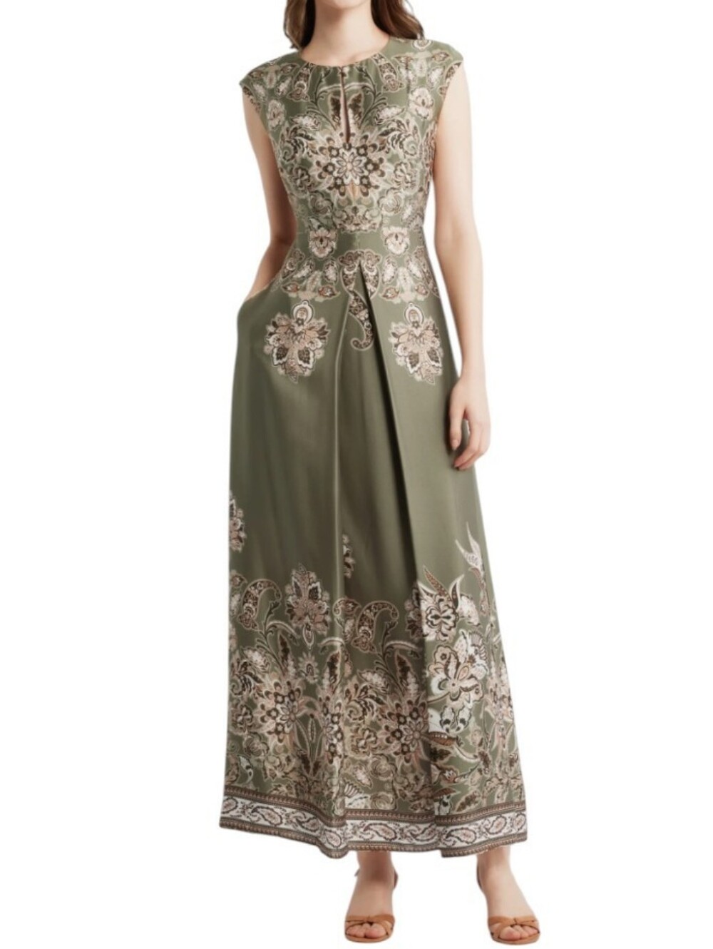Vince Camuto Print Satin Gown In Sage .. Size 8